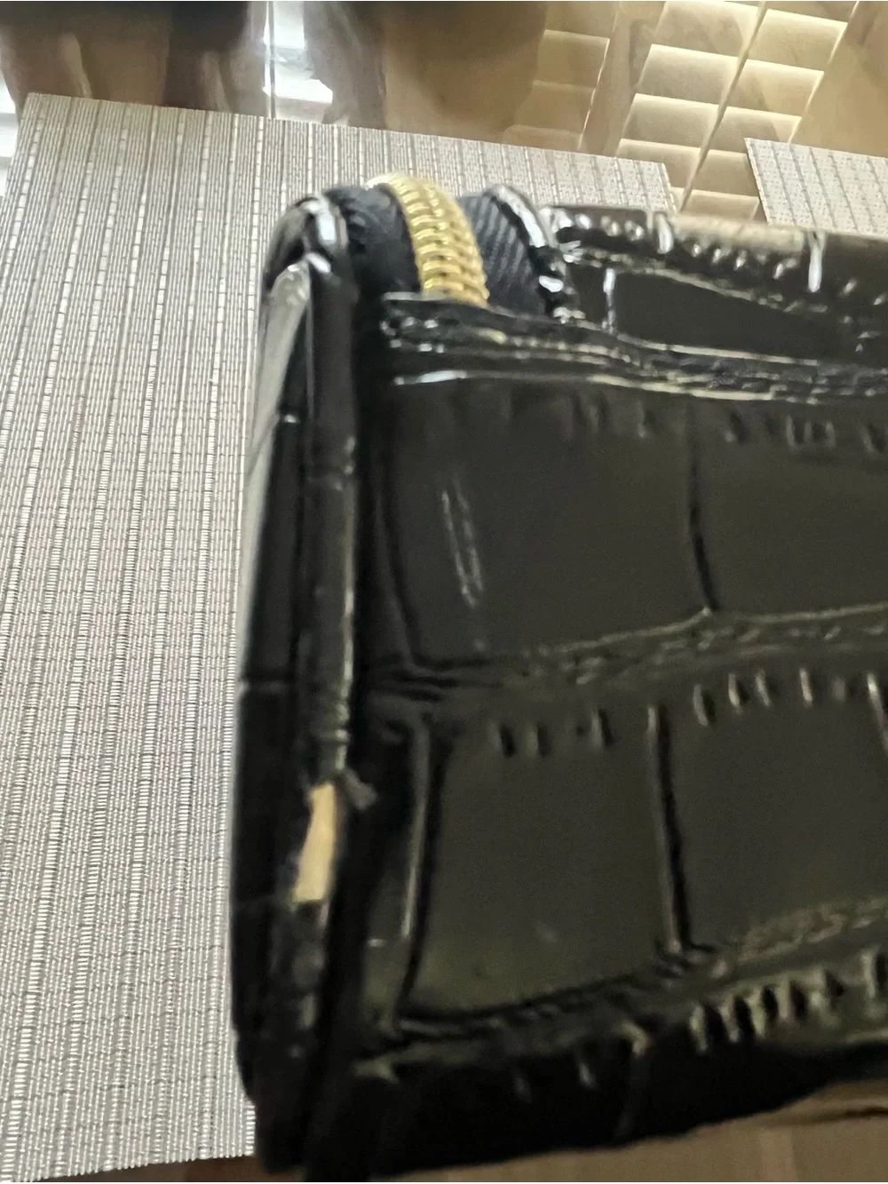 Estee Lauder Black Patent Cosmetic Case with Gold Zipper Pulls